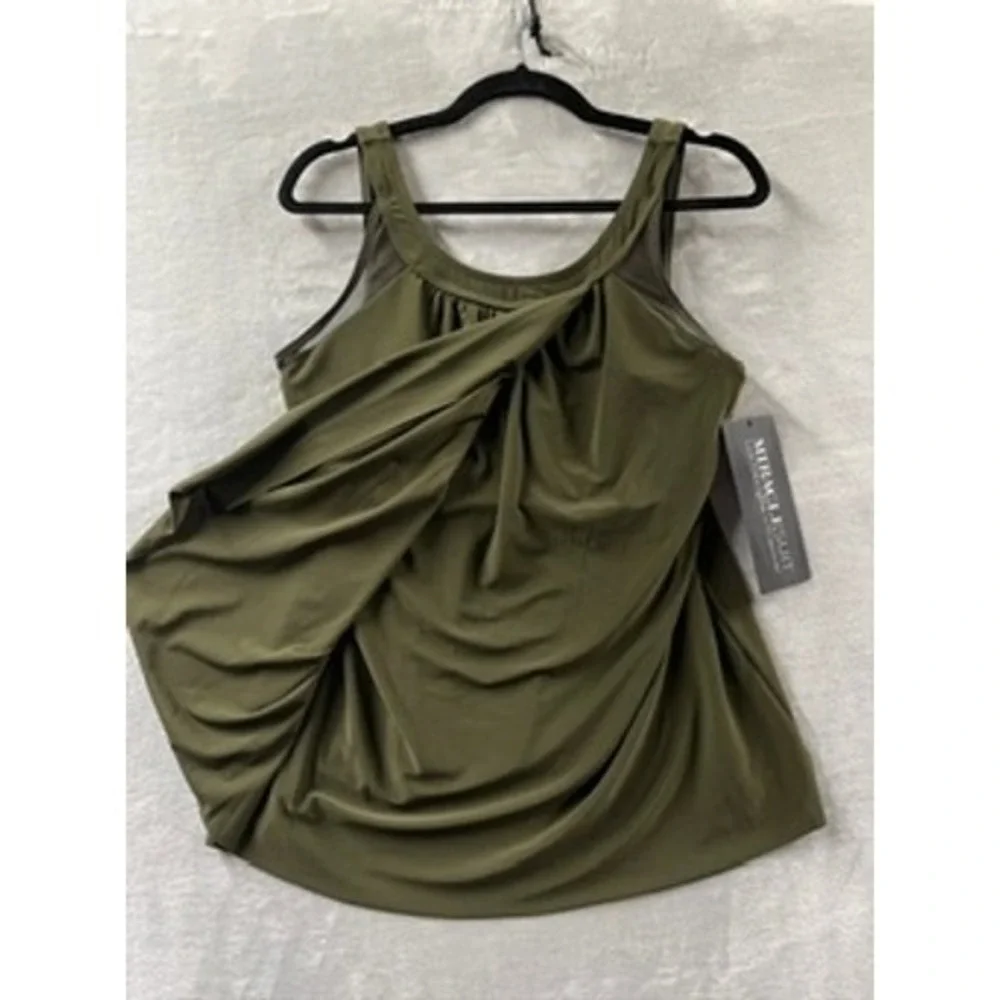 NWT Miraclesuit Ursula Tankini Top Nori Draped Scoop Neck Swimwear 14 $128